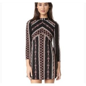 FREE PEOPLE Black Geometric Mock Neck A-Line Mini Dress